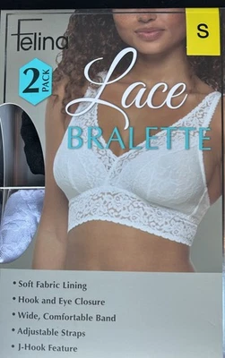 Paquete de 2 bralette de encaje Felina para dama, negro/blanco pequeño Foto 1 de 2
