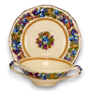 Crown Ducal Florentiner Bouillon Tasse & Untertasse Vintage England um 1930 - Bild 1 von 4