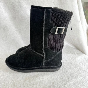Bearpaw Black Suede Knit Cuff Winter Boots Women's Size 7 - Picture 1 of 5