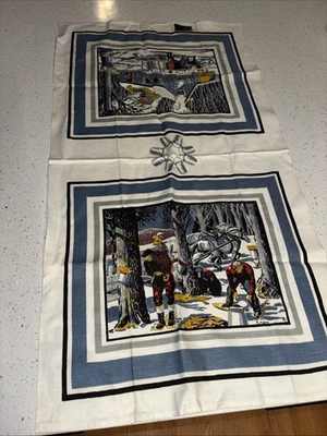 Vintage Linen Tea Towel, Kay Dee Handprints, Cameo Wood Scene Hunter - Image 1 of 4
