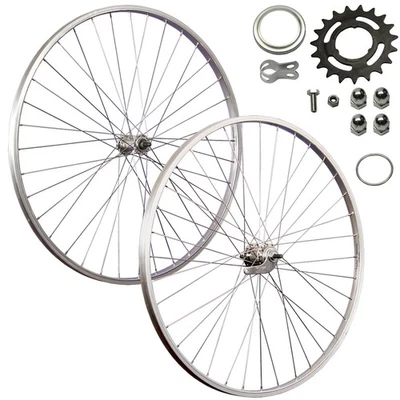 Laufrad 28 Zoll Satz Set Fahrrad Aluminiumfelge Vollachse Rücktrittbremse silber - Bild 1 von 4