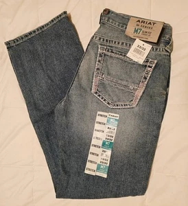 NWT Ariat Mens M7 Slim Fit Straight Denim Jeans 33x32 Rodeo Cowboy Thick Stitch - Picture 1 of 17