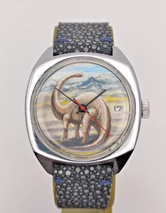 Piece Unique Watch Jurassic Park Raketa 2614 Mechanical Stingray Date Leather 35 - Picture 1 of 14