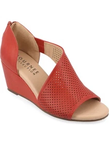JOURNEE COLLECTION Womens Red D Orsay Aretha Toe Wedge Leather Heeled Sandal 13 - Picture 1 of 9