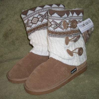 NEW WITH TAGS WOMEN'S MUK LUKS SWEATER BOOTS/SHOES CAMEL BROWN SLIP-ON SIZE 9 - Image 1 of 4