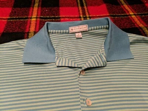 Peter Millar Mens Striped Green/Blue Cotton Golf Short Sleeve Polo Shirt Sz L - Picture 1 of 3