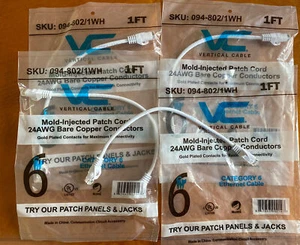 Lot 10- Vertical Cable 1’ Mold-Injected Patch Cord 24AWG/ Bare Copper Conductors - Picture 1 of 5