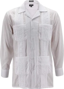 Men's Guayabera Button Up Cuban Embroidered Long Sleeve Cuban Dress Shirt S (B9) - Picture 1 of 3