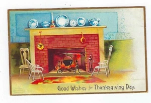 1907 Colocación de chimenea postal de Acción de Gracias - arte internacional - Imagen 1 de 2