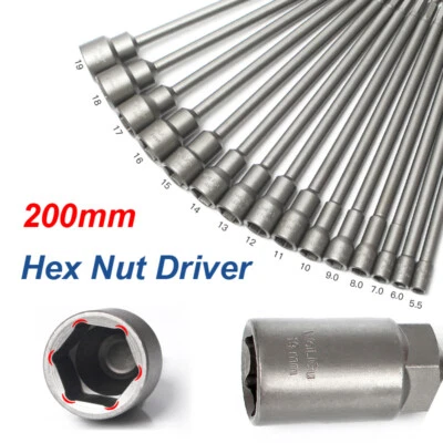 8Pc Magnetic Hex Bit Set Metric Impact Driver Drill Long Socket Nut 5.5mm - 19mm - Image 1 of 4