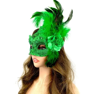 Masquerade Party Mask Feather  Venetian Halloween Mardi Gras Costumes Ball Masks - Image 1 of 2