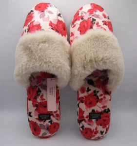 New Victoria Secret Satin Pink Floral House Slippers Large US 9-10 - Picture 1 of 7