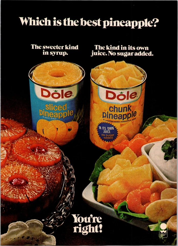 PRINT AD 1976 Dole Sliced Chunk Canned Pineapple Syrup or Unsweetened 8 x 11 - Image 1 of 1