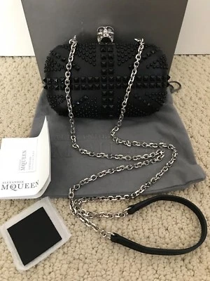 NIB Alexander McQueen Black Studded Union Jack Skull Clutch Bag Handbag $2650 - Image 1 of 4