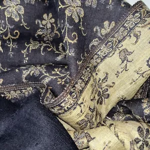 Valerie Stevens 100% Wool Shawl Black Gold Floral 72" x 40" Scarf BoHo - Picture 1 of 8