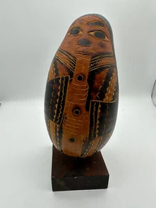Vintage Natural Hand Carved Decorative Gourd Folk Art with display stand Peru - Picture 1 of 9