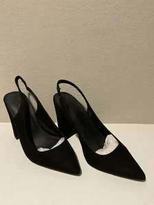 ASOS Women US Size 8 Pointed Toe Suede High Block Heels Shoe Black Ankle Strap - Picture 1 of 3