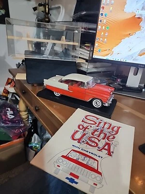 Danbury Mint 1955 Chevy Bel Air Red & Beige Car W/ Display, Sing Of The USA Book - Image 1 of 4