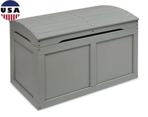 Toy Chest Wooden Storage Cubes Organizer Box W/ Lid Safety Hinged Handle Slots - Picture 1 of 7