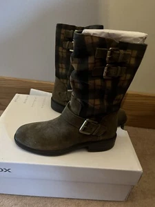 Geox Olive Suede Check Calf Boots New Size 3 - Picture 1 of 6