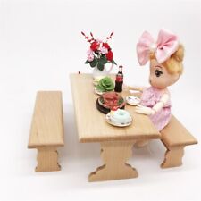 Dollhouse Miniature Picnic Trestle Dining Table Bench Kitchen Garden Decor 1:12