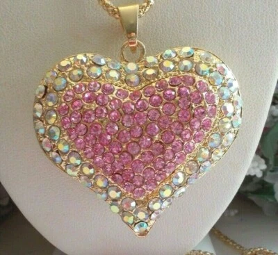 BETSEY JOHNSON SPARKLING CRYSTAL PINK CENTER HEART PENDANT NECKLACE - Image 1 of 3