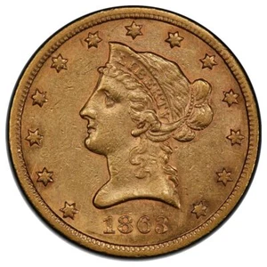 1863-S $10 Gold Liberty No Motto PCGS AU53 - Picture 1 of 4