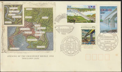 (A35)MALAYSIA AUSTRALIA THAILAND LAOS 1994 FRIENDSHIP BRIDGE 3 NATIONS FDC. - Image 1 of 2