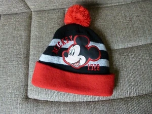 Disney Mickey Mouse 1926 Graphic Boy’s Toddler Knit Beanie Hat w/ Pom Pom - Picture 1 of 9