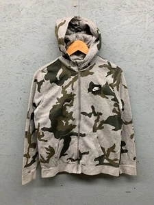 Nike Hoodie Kids XL Gray Full Zip Camo Logo Fleece Lined Cotton Blend Sweatshirt - Picture 1 of 9