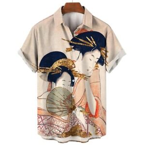 Geisha japanisches traditionelles Kostüm Frau Dame Kunstdruck Oberteil hawaiianisches Herrenhemd