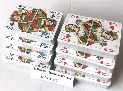ASS ALTENBURGER Romme 8 Stück Deck je 55 Blatt Canasta Bridge Skat Top Preis Angebot Neu !!