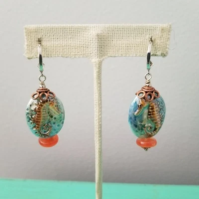 Amy Kahn Russell AKR 纯银海马吊坠耳环 瓷器 925 — 第 1/4 张图片