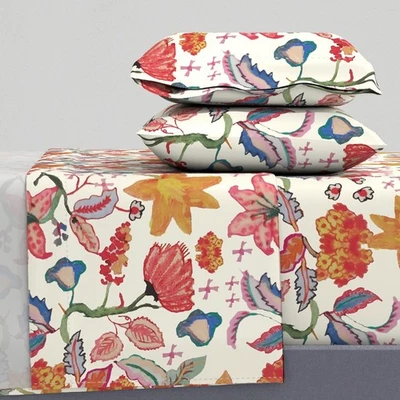 Colorful Chintz Florals Whimsical Printed Cotton Sateen Sheet Set Bedding - Image 1 of 4