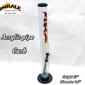 INHALE®️ 1.5X15" straight ACRYLIC WATER PIPE W CARB POKER MADE IN USA - Picture 1 of 5