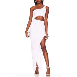 Superdown White Cut Out Maxi Dress SMALL Bodycon Cocktail One Shoulder $94 NEW - Picture 1 of 9