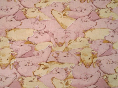 Pigs Pale Pink Cream Fabric Traditions 1993 Cotton Fabric 43x53" - Image 1 of 3