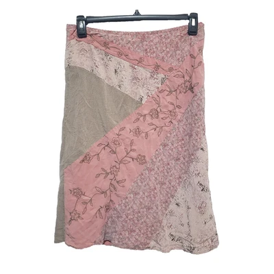 Falda J Jill Mujer Rosa Mediana 100% Seda Patchwork Boho Cottagecore Etérea Foto 1 de 4