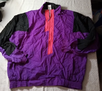 Chaqueta cortavientos retro PUMA vintage años 90 púrpura negra media cremallera Y2K para hombre L Foto 1 de 4