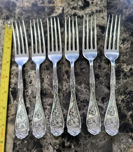 😜 KONVOLUT 6 ANTIKE um 1908 NELKEN 🌸 VERSILBERTE "7,5" SPEISEGABELN 🍽 - Bild 1 von 16