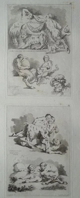Betrunkene Bacchus & Tanz Faun Fragonard Saint-Non 2 Aquatinta-Radierung 1773 - Bild 1 von 4