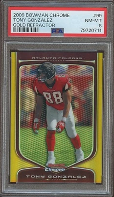 Tony Gonzalez 2009 Bowman cromo oro refractor Atlanta Falcons 8/50 PSA 8 Foto 1 de 2