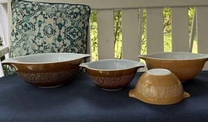 Vintage Pyrex Woodland 4 Nesting Bowls #’s 441, 442, 443, 444 - Picture 1 of 12