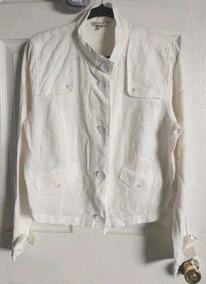 Cabi 100% Linen Jacket Womens Medium Button Up Long Sleeve Ivory - Image 1 of 4
