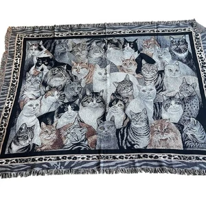 HÜTTE KATZE ÜBERWURF DECKE Fransenborte Vintage Gobelin Überwurf Decke Grandmacore - Bild 1 von 11