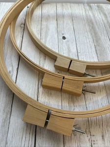 LOT OF 3 LARGE WOODEN EMBROIDERY HOOPS 14" WIDE 3/4" THICK, NEEDLE CRAFTS - Picture 1 of 5