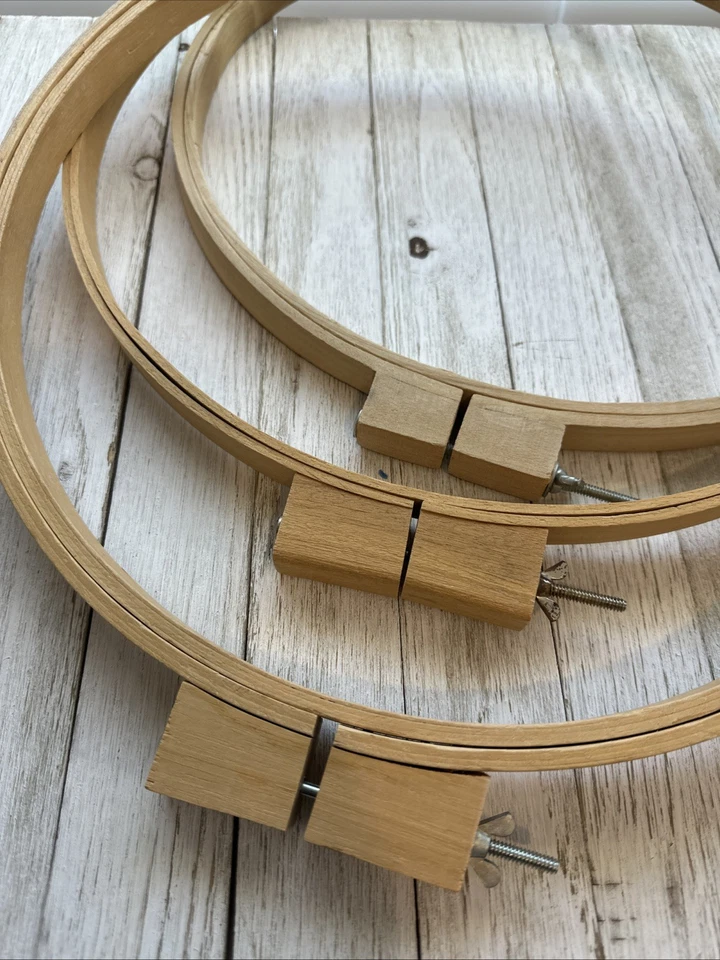 LOT OF 3 LARGE WOODEN EMBROIDERY HOOPS 14" WIDE 3/4" THICK, NEEDLE CRAFTS - Image 1 of 4