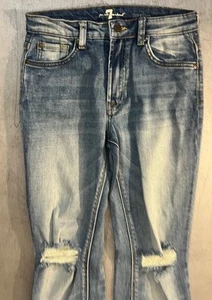7 For All Mankind 14 Light Blue Ripped Adjustable Waist Skinny Jeans Stretch - Picture 1 of 24