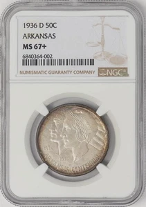 1936-D Arkansas Half 50c MS67+ NGC ~ Pop 4, only 2 finer! 948479-3 - Picture 1 of 5