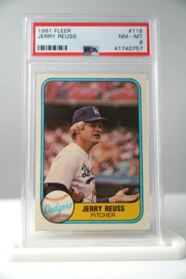 Tarjeta de béisbol Fleer #118 de colección 1981 Jerry Reuss Dodgers PSA 8 casi nueva-como nueva Foto 1 de 2